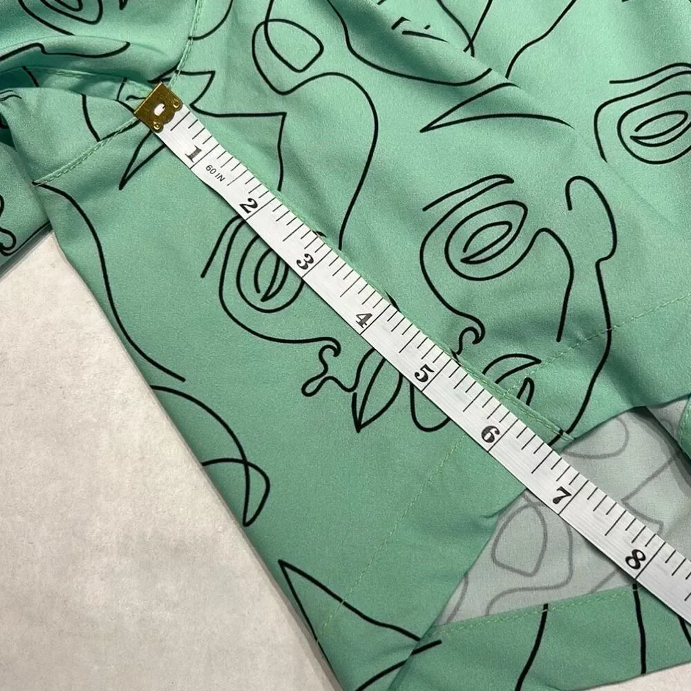 YoungLA Mint Green Abstract Face Line Art Swim Shorts Sz Large *NO MESH LINING*